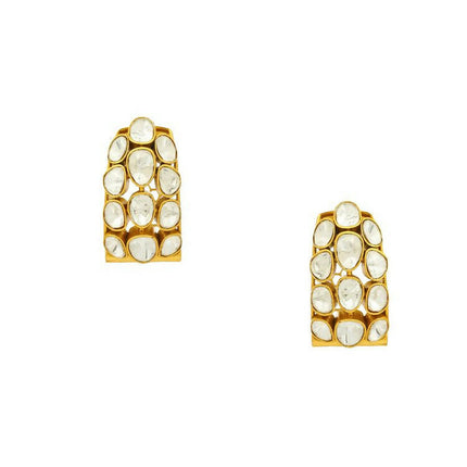 Glass Kundan Circular Earrings - Ruby Raang