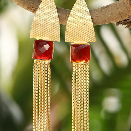 Joban Fashion Women Red Stone Matte Gold Earrings