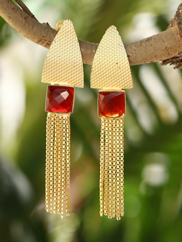 Joban Fashion Women Red Stone Matte Gold Earrings