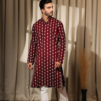 Maroon Viscose Designer Embroidery Work Kurta Set - Mahotsav