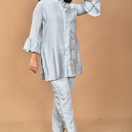 Morchari Women Hand Embroidery Co-Ords-Grey