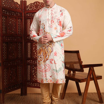 Off White Cotton Printed Chikankari Embroidery Work Kurta - Mahotsav