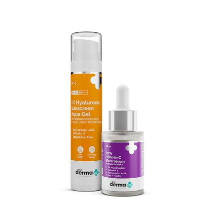 The Derma Co Radiance Combo - 10% Vitamin C Serum & 1% Hyaluronic Sunscreen Gel SPF 50 PA++++