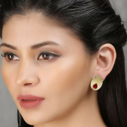 Joban Fashion Women Miny Size Red Stone Matte Gold Earrings