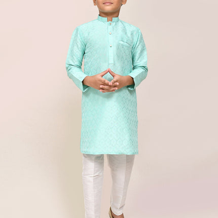 Joban Fashion Cotton Silk Ocean Green Kurta With Straight Fit Pant