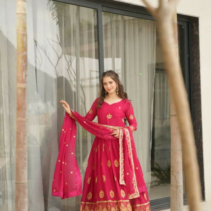 Aastha Fashion Pink Star Georgette Embroidery Zari Sequins-work Party Wear Designer Gown