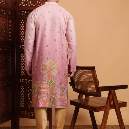 Pink Cotton Printed Chikankari Embroidery Work Kurta - Mahotsav