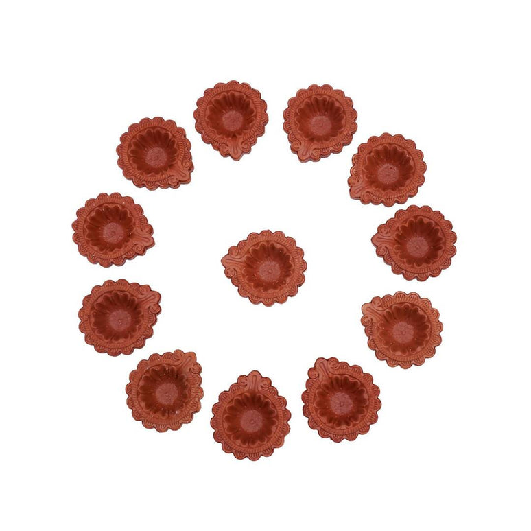 Tied Ribbons Brown Set of 12 Handmade Clay Terracotta Diyas