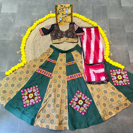 Aastha Fashion Maroon Maslin / Rayon Heavy Print + Gamthi Work Lace + Patch Semi Stitched Wedding Wear Lehenga Choli