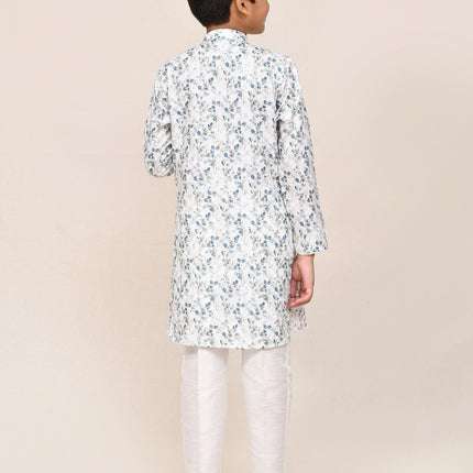 Joban Fashion Printed Cotton White Kurta With Straight Fit Pant