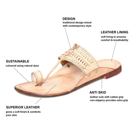 Stepsoft Men'S Leather Kolhapuri Chappals – Handcrafted Ethnic Flats (Beige)
