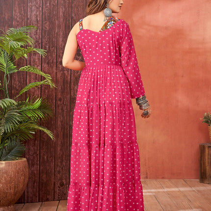 Aastha Fashion Pink Faux Blooming Georgette Glamorous Festival Wear Designer Navratri Gown Collection
