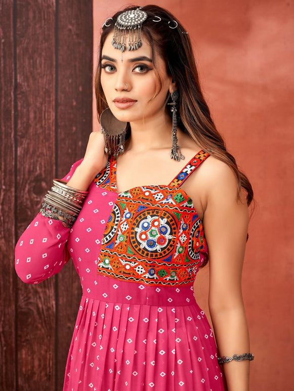 Aastha Fashion Pink Faux Blooming Georgette Glamorous Festival Wear Designer Navratri Gown Collection