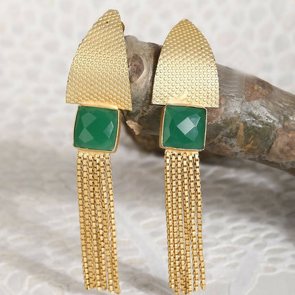 Joban Fashion Women Handcrafted Green Stone Matte Gold Earrings