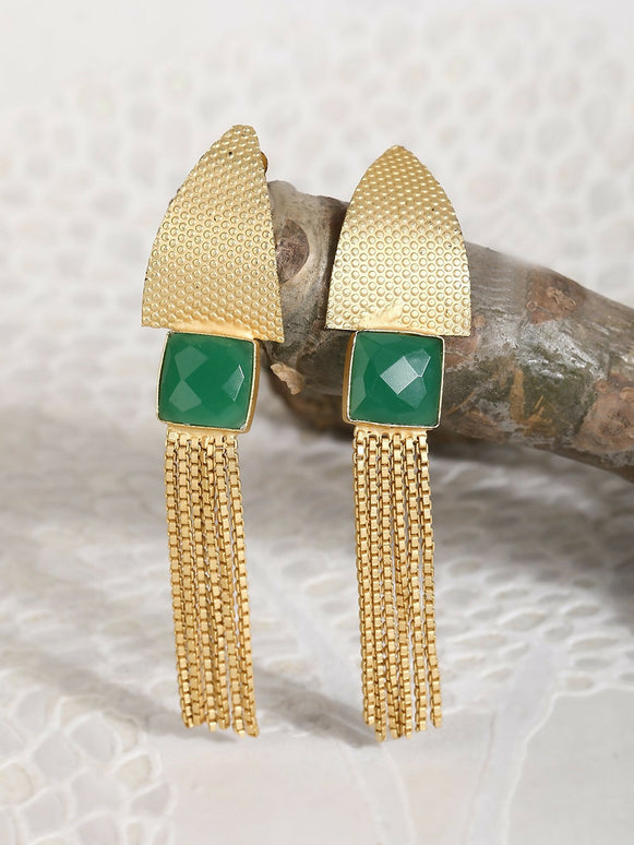 Joban Fashion Women Handcrafted Green Stone Matte Gold Earrings
