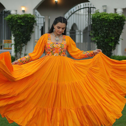 Aastha Fashion Yellow Rayon Party Wear Designer Gown Collection