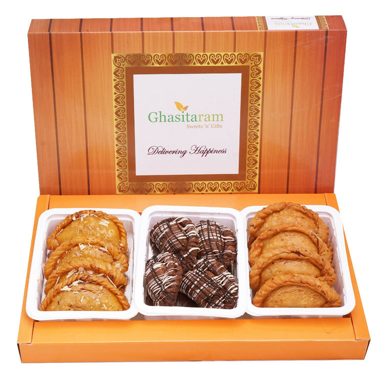 Ghasitaram Assorted Box of Traditional, Dry Sweet and Chocolate Gujiyas