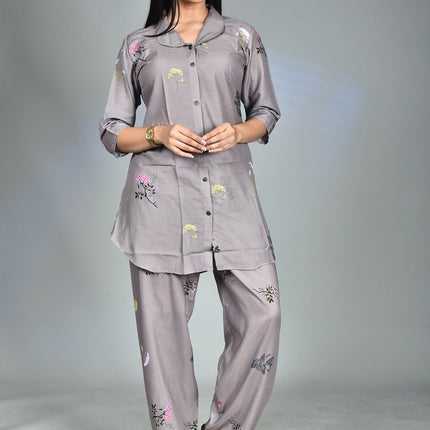 Morchari Digital Print Semi Muslin Co-Ord Set Top & Trouser-Multicolor