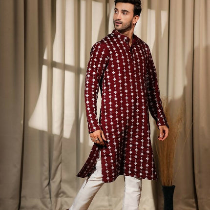 Maroon Viscose Designer Embroidery Work Kurta Set - Mahotsav