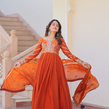 Jyoti Fashion Women's Fanta Fendi Sequins & Zari Embroidered Anarkali Set With Dupatta