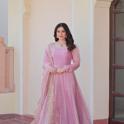 Jyoti Fashion Women's Lavender Fendi Chiffon Designer Anarkali Set With Dupatta