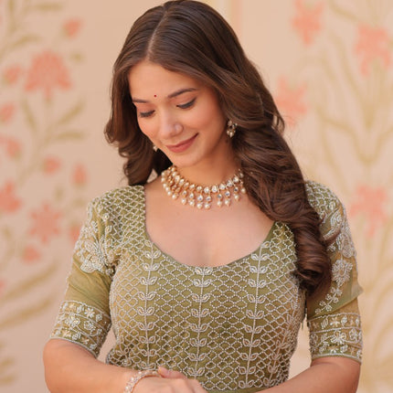 Jyoti Fashion Women's Mehendi Fendi Embroidered Long Designer Anarkali Set