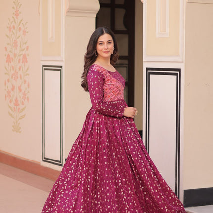 Jyoti Fashion Women's Wine Jacquard Weaving Long Designer Anarkali Set