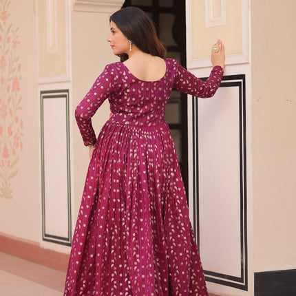 Jyoti Fashion Women's Wine Jacquard Weaving Long Designer Anarkali Set