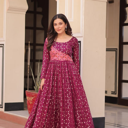 Jyoti Fashion Women's Wine Jacquard Weaving Long Designer Anarkali Set