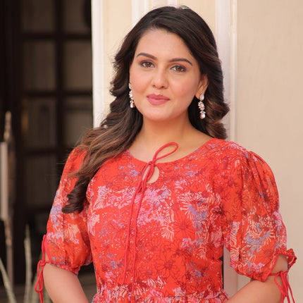 Jyoti Fashion Women's Red Faux Georgette Printed Long Designer Anarkali Set