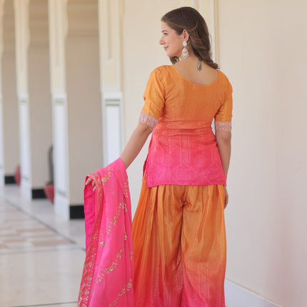 Jyoti Fashion Women's Pink Chinon Beads Embroidered Sharara Set with Dupatta