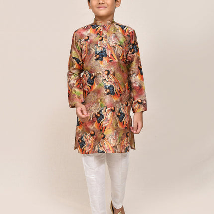 Joban Fashion Silk Dark Beige Kurta With Straight Fit Pant