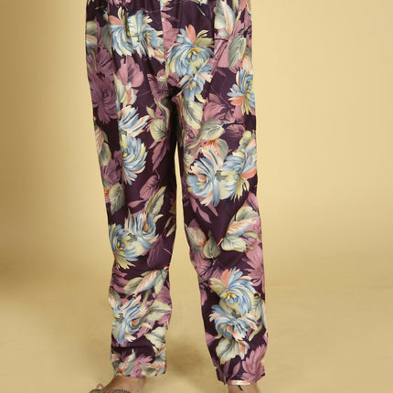 Divine Drape Girls Roman Slub Purple Printed Straight Kids Kurta Pant With Dupatta