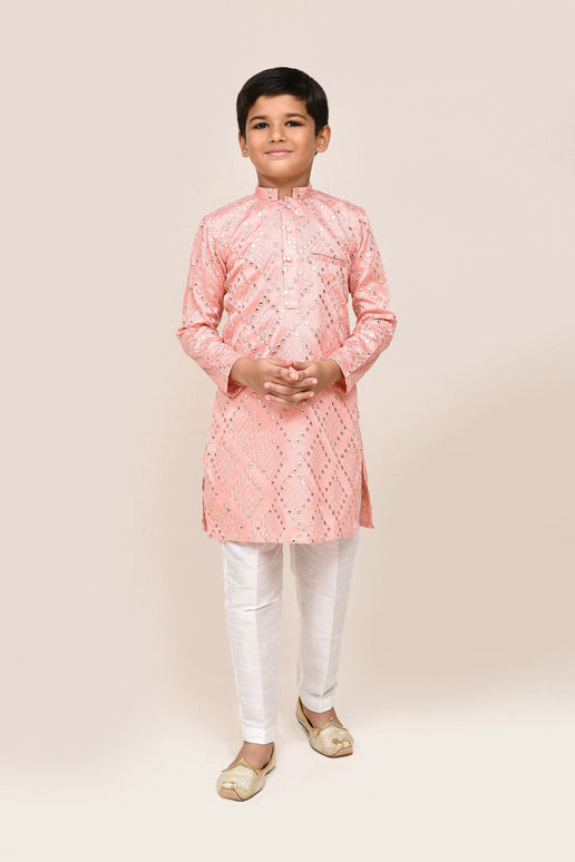 Joban Fashion Silk Pink Kurta With Straight Fit Pant