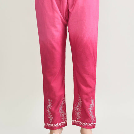 Joban Fashion Womens Cotton ChikanKari pink Kurta set