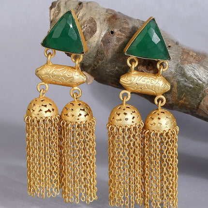 Joban Fashion Women Green Stone Matte Gold Jhumka
