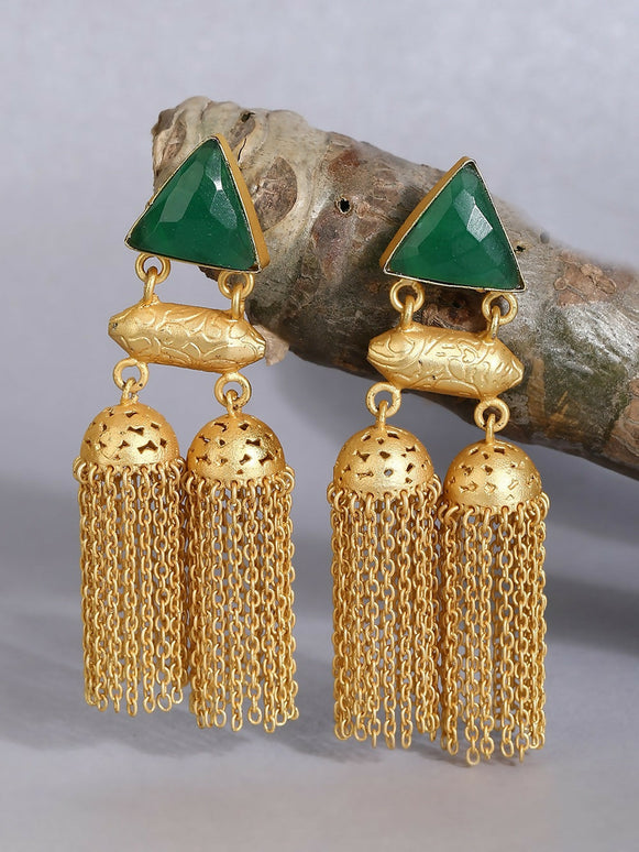 Joban Fashion Women Green Stone Matte Gold Jhumka