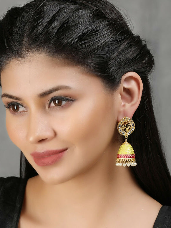 Joban Fashion Women White Beats Matte Gold Jhumka