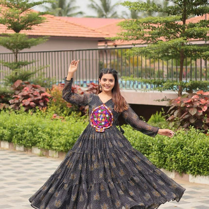 Aastha Fashion Black Faux Georgette Navratri Designer Gown Collection