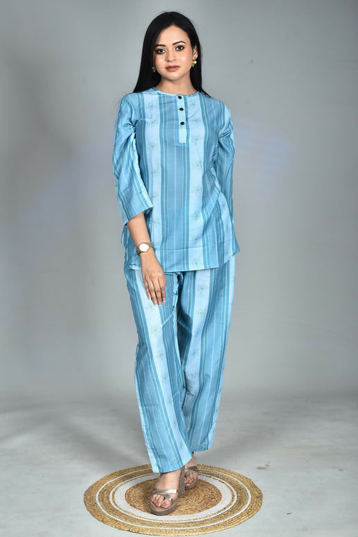 Morchari Digital Print Semi Muslin Co-Ord Set Top & Trouser-Multicolor