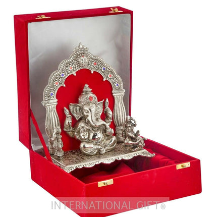 International Gift Silver-Plated Oxidized Finish Ganesha Idol