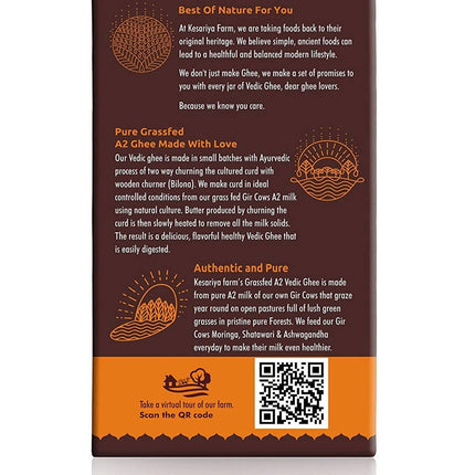 Vedic Ghee Premium A2 Gir Cow Cultured Ghee from Kesariya Farm Indian Gir Cow Ghee, Pure A2 Ghee, Natural & Healthy