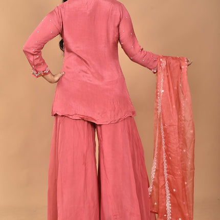 Morchari Women And Hand Embroidery Palazzo Set-Rust