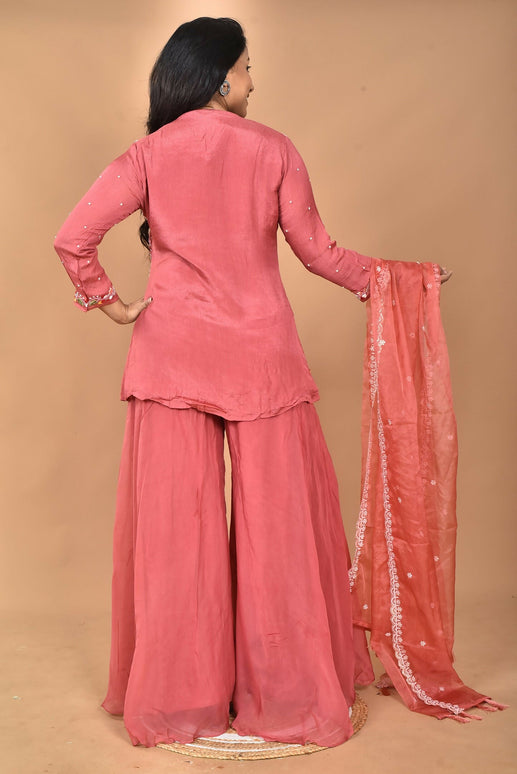 Morchari Women And Hand Embroidery Palazzo Set-Rust