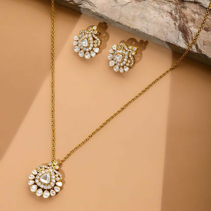 Kundan Antique Finish Earrings and Necklace set - Ruby Raang