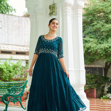 Prazu Fashion Rama Georgette Beads Embroidery-Work Designer Gown