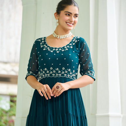 Prazu Fashion Rama Georgette Beads Embroidery-Work Designer Gown