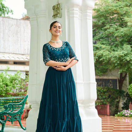 Prazu Fashion Rama Georgette Beads Embroidery-Work Designer Gown