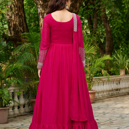 Prazu Fashion Pink Georgette With Embroidery Beads Sequins Work Gown