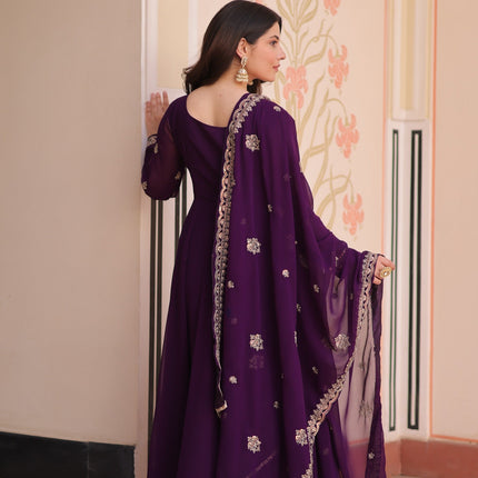 Prazu Fashion Purple Georgette With Beads Embroidery-Work Gown